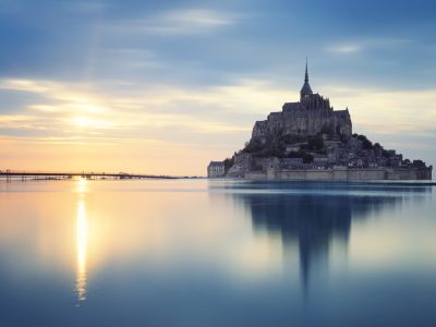 Mont-Saint-Michel at sunset, France, Europe.